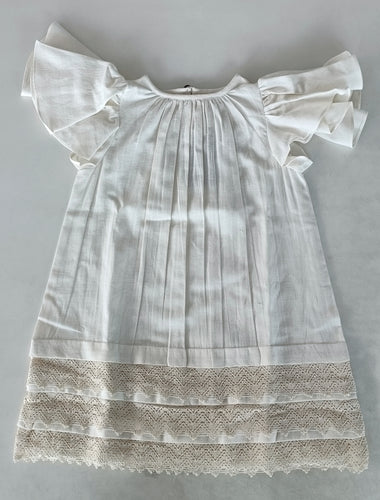 Robe froncée blanc cassé à manches et col de couleur unie
