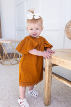 Rust Solid Color Sleeve & Neck Gathered Dress