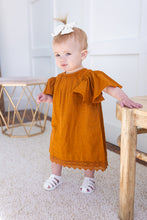 Rust Solid Color Sleeve & Neck Gathered Dress