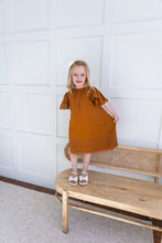 Rust Solid Color Sleeve & Neck Gathered Dress