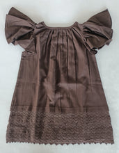 Brown Solid Color Sleeve & Neck Gathered Dress