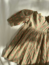 Sage-Green Floral Printed Sleeve Gathered Dress