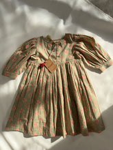 Sage-Green Floral Printed Sleeve Gathered Dress