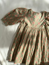 Sage-Green Floral Printed Sleeve Gathered Dress