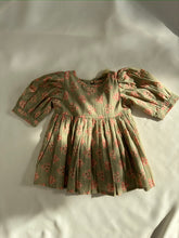 Sage-Green Floral Printed Sleeve Gathered Dress