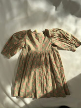 Sage-Green Floral Printed Sleeve Gathered Dress