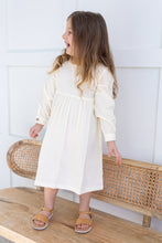 Off-White Corduroy Solid Color Long Sleeves Gathered Dress