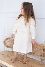 Off-White Corduroy Solid Color Long Sleeves Gathered Dress