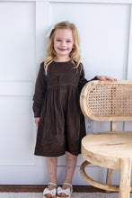 Brown Corduroy Solid Color Long Sleeves Gathered Dress