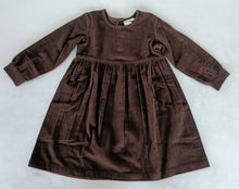 Brown Corduroy Solid Color Long Sleeves Gathered Dress