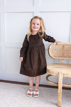 Brown Corduroy Solid Color Long Sleeves Gathered Dress