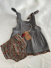 Reversible Solid Grey Corduroy & Grey Floral Printed Ruffle Dress