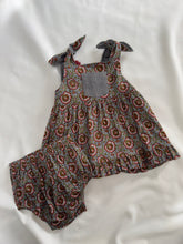 Reversible Solid Grey Corduroy & Grey Floral Printed Ruffle Dress