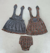 Reversible Solid Grey Corduroy & Grey Floral Printed Ruffle Dress