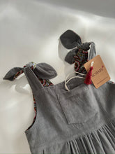 Reversible Solid Grey Corduroy & Grey Floral Printed Ruffle Dress