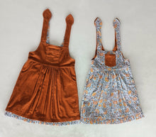 Reversible Solid Rust Corduroy & Rust Floral Printed Ruffle Dress