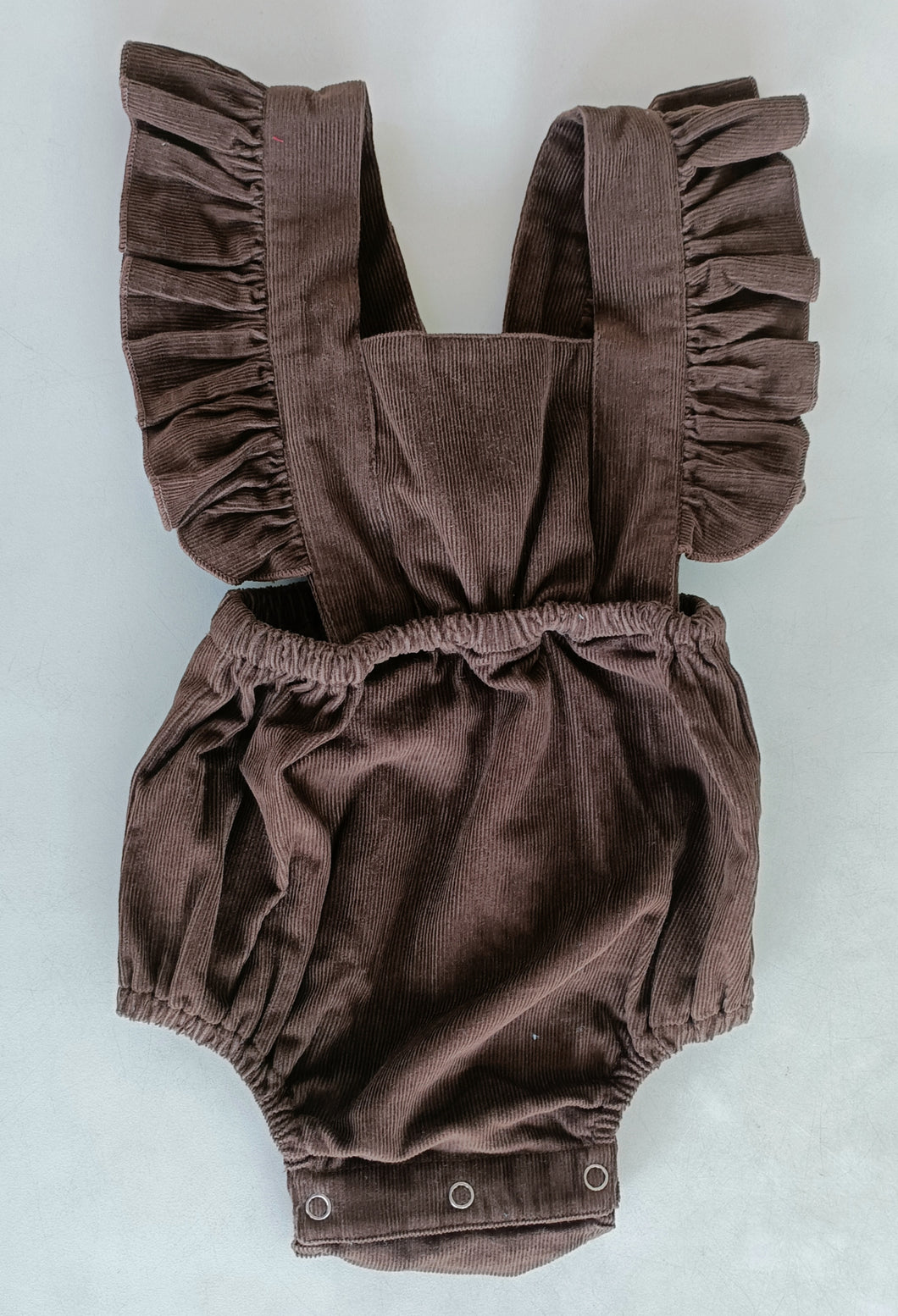 Brown Corduroy Solid Color Ruffled Baby Romper