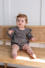 Grey Corduroy Solid Color Sleeve Ruffled Baby Romper