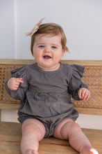 Grey Corduroy Solid Color Sleeve Ruffled Baby Romper