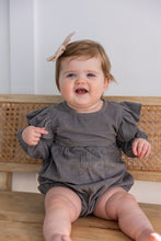 Grey Corduroy Solid Color Sleeve Ruffled Baby Romper