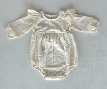 Off-white Corduroy Solid Color Sleeve Ruffled Baby Romper