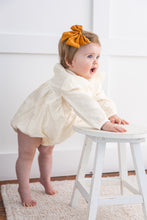 Off-white Corduroy Solid Color Sleeve Ruffled Baby Romper