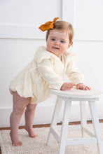 Off-white Corduroy Solid Color Sleeve Ruffled Baby Romper