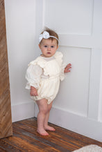 Off-white Corduroy Solid Color Sleeve Ruffled Baby Romper