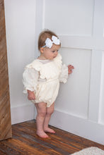 Off-white Corduroy Solid Color Sleeve Ruffled Baby Romper