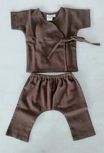 Brown Solid Color Top & Pant Set