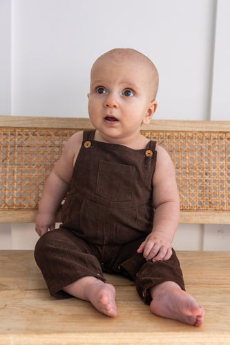 Brown Corduroy Solid Color Baby Jumpsuit