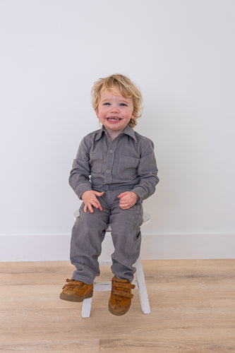 Grey Corduroy Solid Color Boys Pants