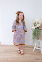 Rust Floral Printed Bell Sleeves Gathered Dress