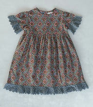 Grey Floral Printed Short Sleeves Gathered Dress