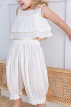 Double Gauze Off-White Solid Color Ruffled Top & Pants set
