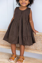 Brown Solid Color Pintuck Gathered Dress