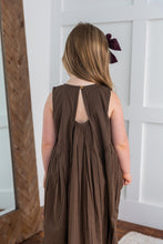 Brown Solid Color Pintuck Gathered Dress