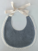 Reversible Grey Corduroy Solid Color & Grey Floral Printed Baby Bib