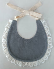 Reversible Grey Corduroy Solid Color & Grey Floral Printed Baby Bib