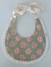 Reversible Off-White Corduroy Solid Color & Sage-Green Floral Printed Baby Bib