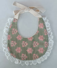 Reversible Off-White Corduroy Solid Color & Sage-Green Floral Printed Baby Bib