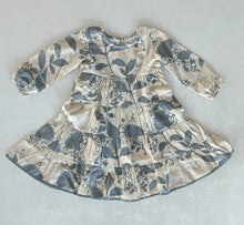 Grey Leaf Printed Tiered Long Sleeve Dress