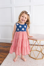 Stars & Red Striped Printed Tiered Gathered Dress