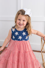 Stars & Red Striped Printed Tiered Gathered Dress