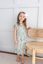Sage-Green Printed Yoke & Bottom Ruffled Dress