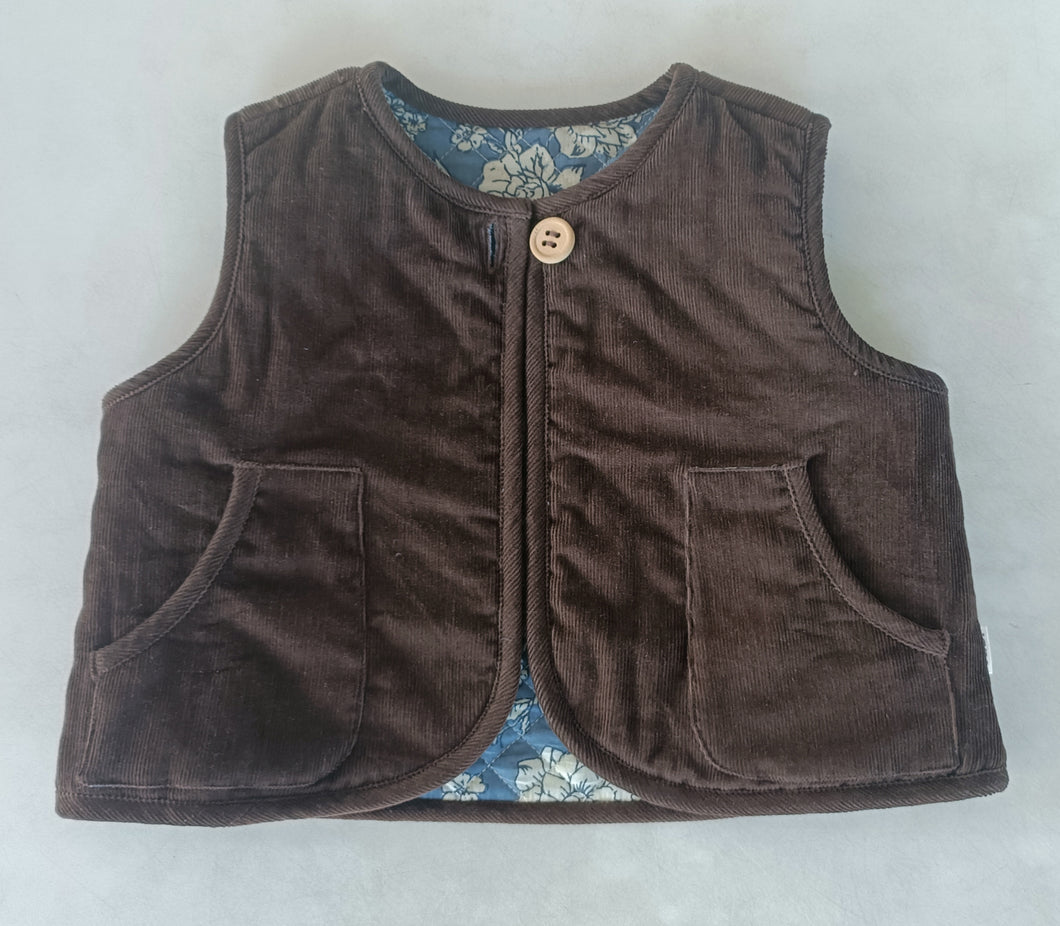 Reversible Solid Brown Corduroy & Grey Floral Print Quilted Jacket