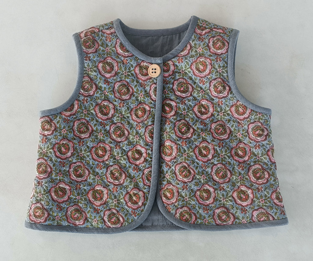 Reversible Solid Grey Corduroy & Grey Floral Print Quilted Jacket – Yo ...