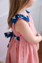 Stars & Red Striped Printed Bow Gathered Dress