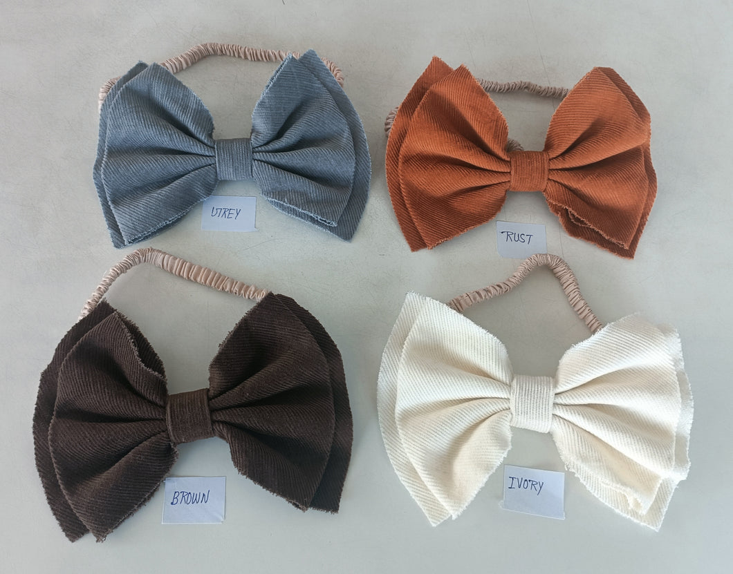 Corduroy Solid Color Bow Head Band Set 4Pcs