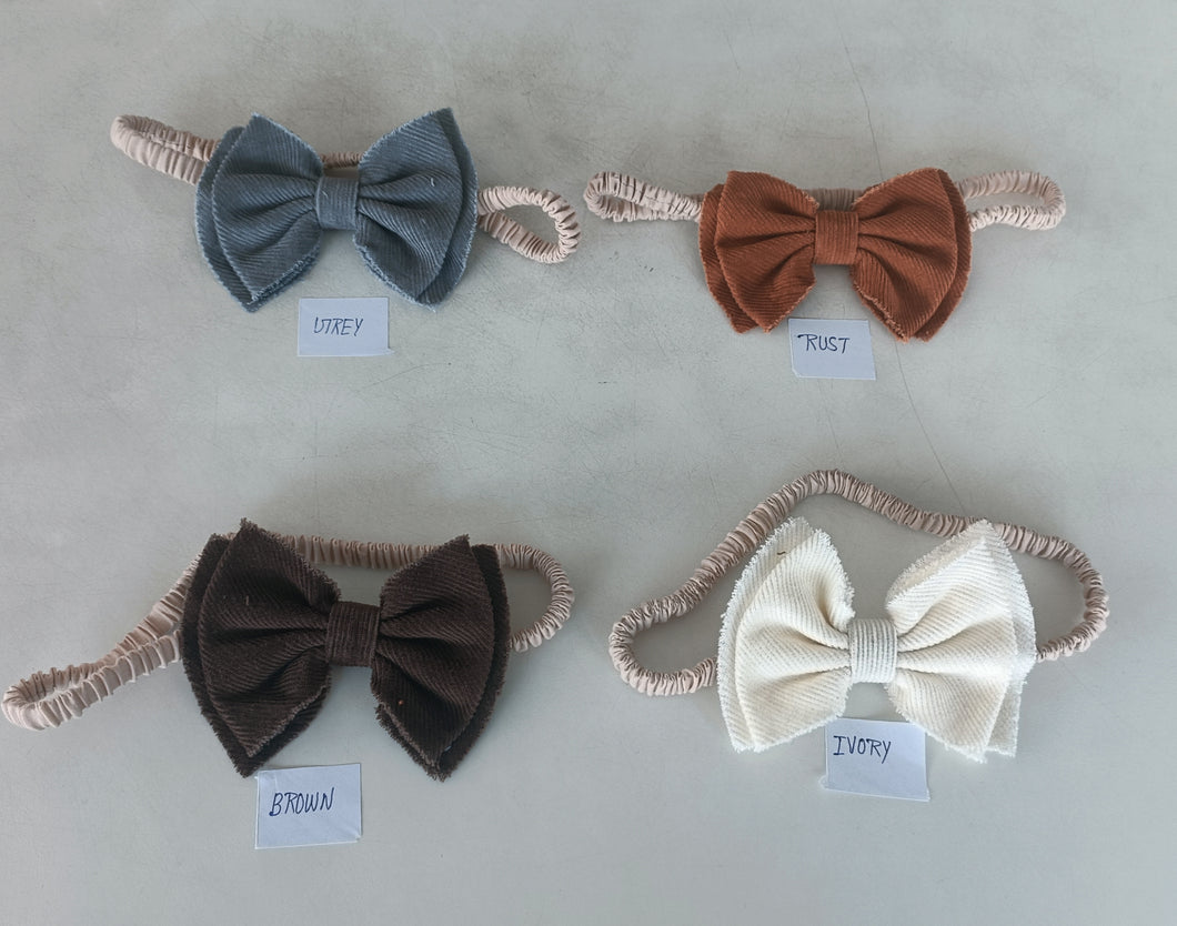 Corduroy Solid Color Small Bow Head Band Set 4Pcs